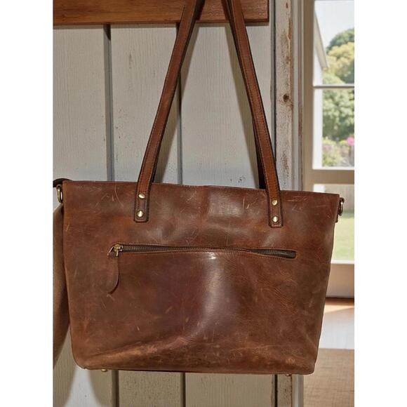 S Zone Bag Brown Distressed Cowhide Leather Briefcase Purse Rugged Satchel - Picture 7 of 11